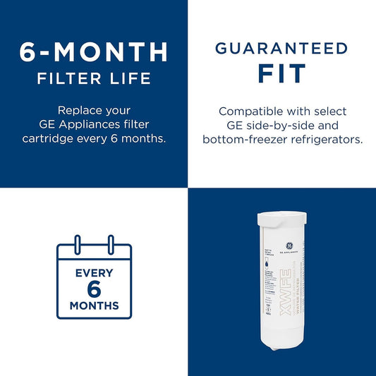 GE XWFE Refrigerator Water Filter, Genuine Replacement Filter, Certified to Reduce Lead, Sulfur, and 50+ Other Impurities, Replace Every 6 Months for Best Results, Pack of 1