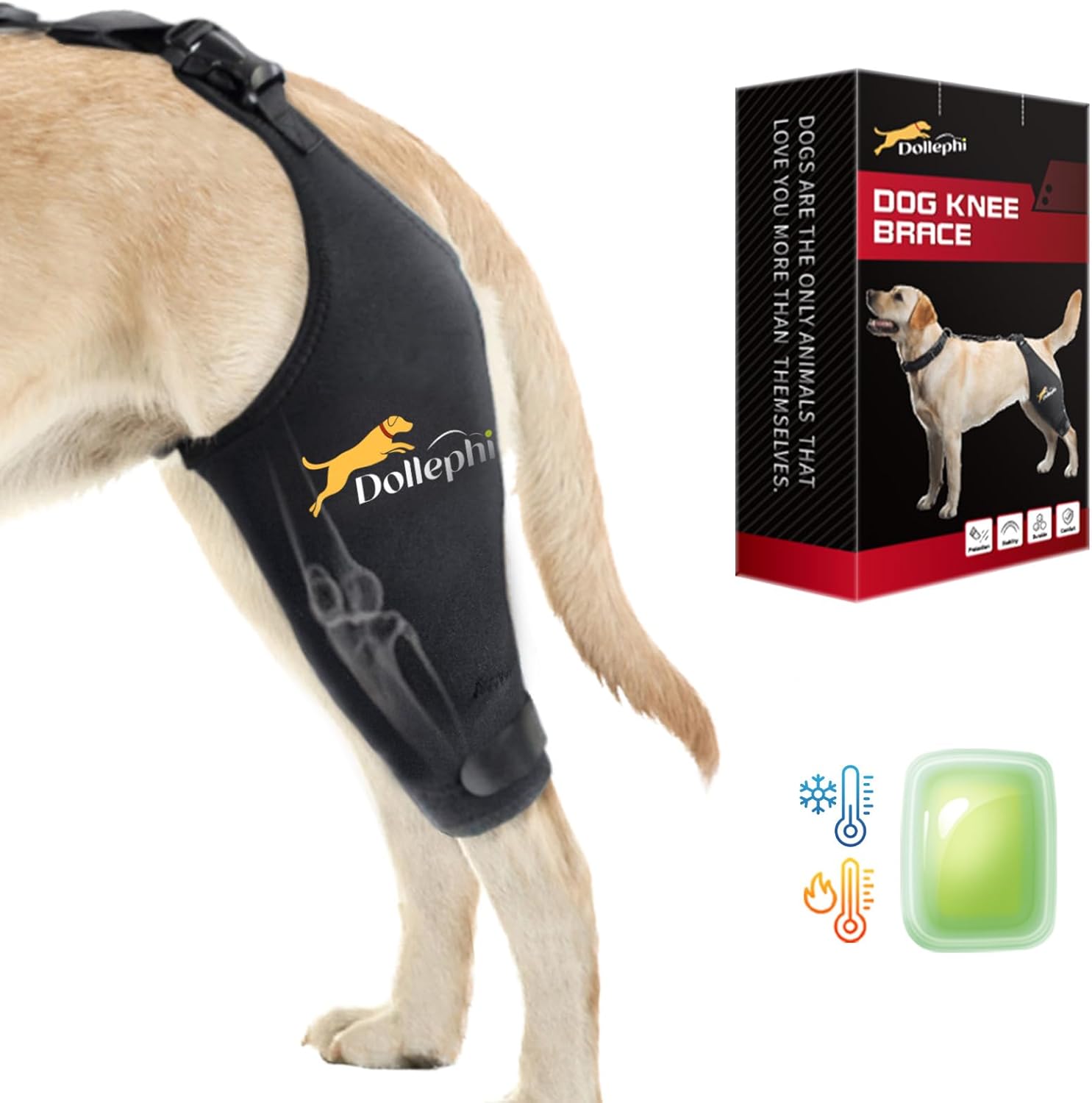 Dollephi Dog Knee Brace for Torn ACL Hind Leg, Hot/Cold Compress for Patella Dislocation or Osteoarthritis, Cruciate Ligament Injuries, for Medium & Large Dogs(Left Leg,XL)