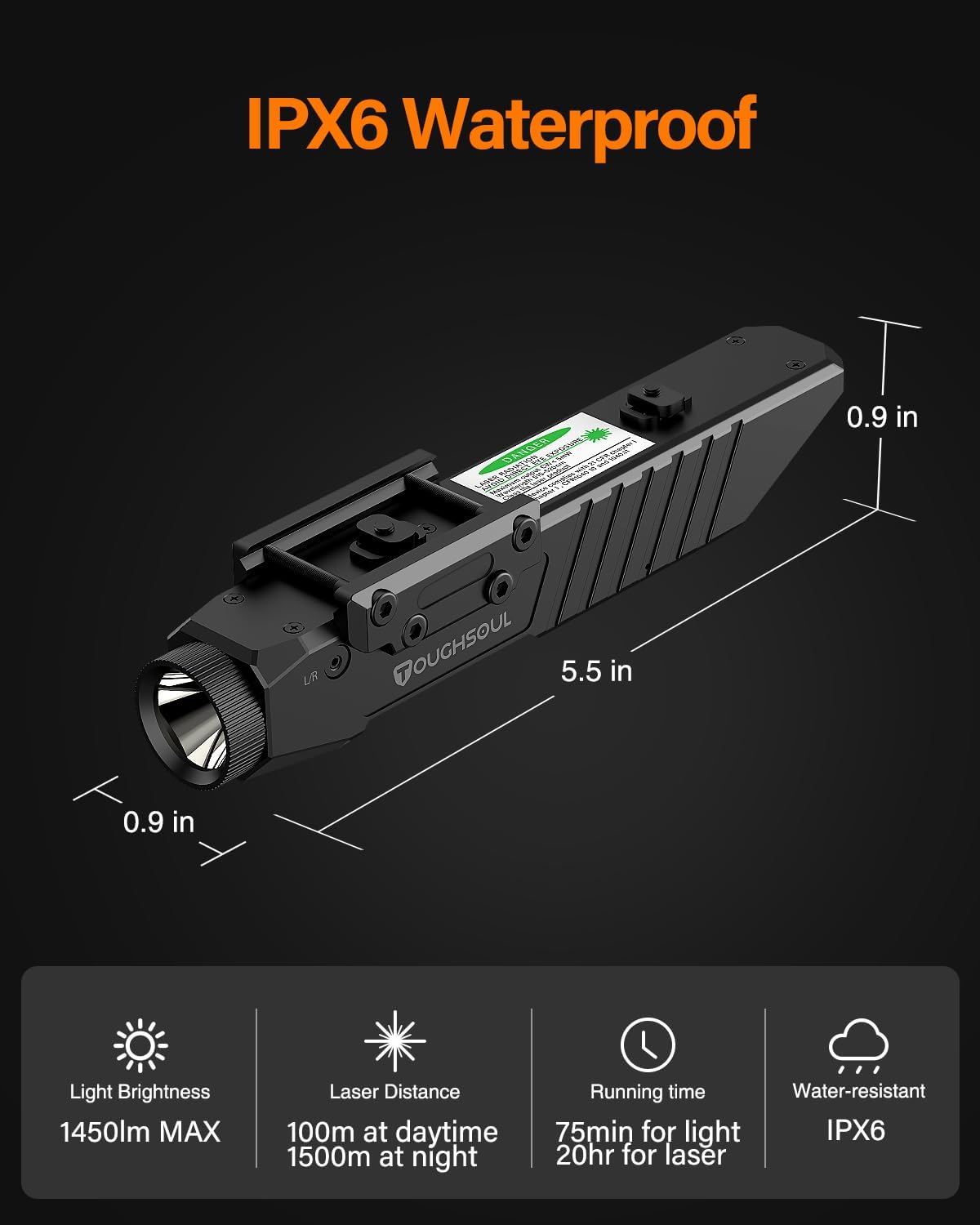 TOUGHSOUL Tactical Flashlight Green Laser Sight Combo