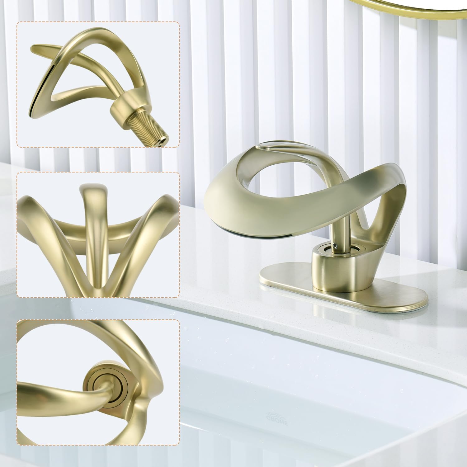 AUU Waterfall Brushed Gold Vanity Sink Faucet