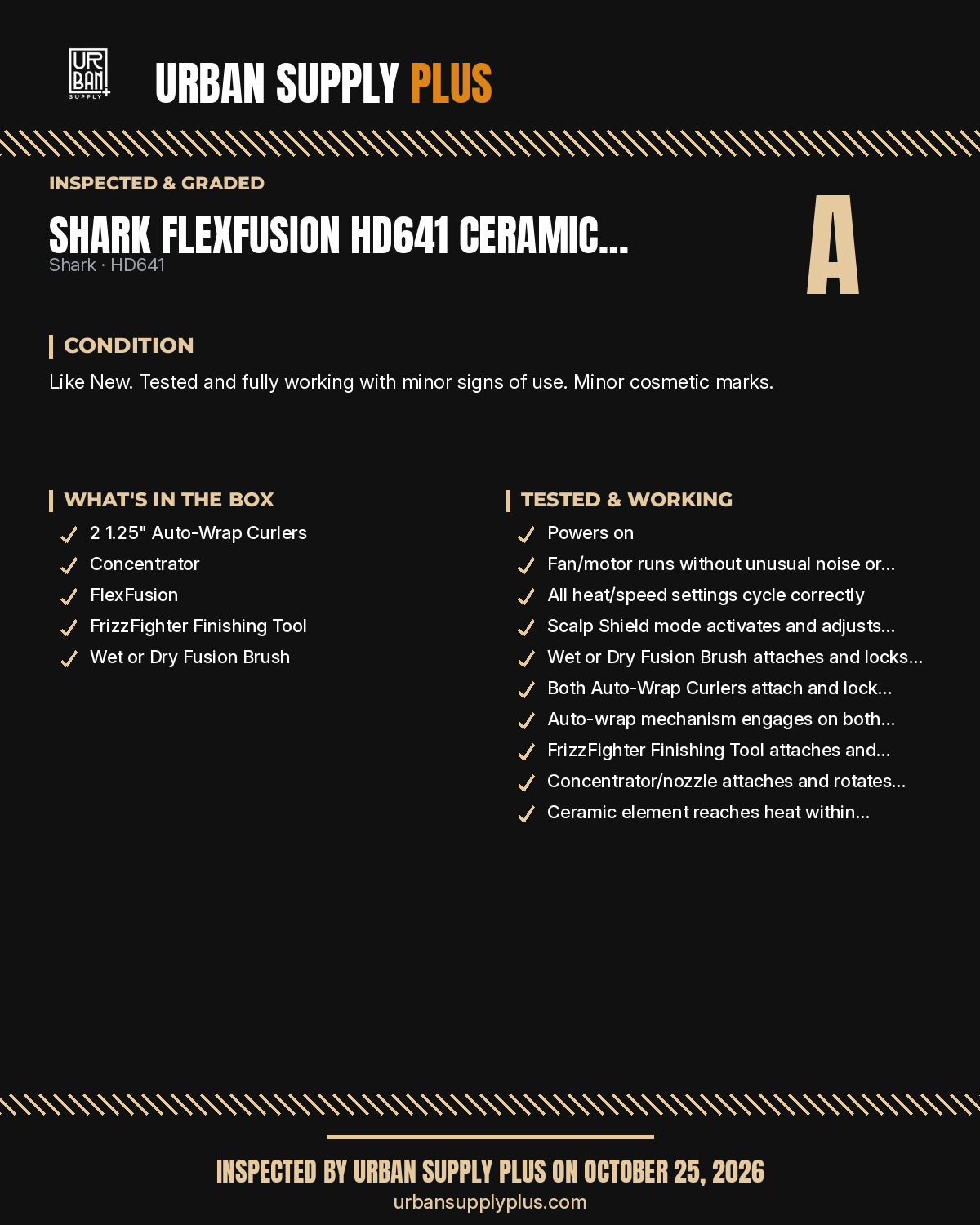 Diagnostic sheet – Shark FlexFusion HD641 Ceramic Air Styler Metallic Mist Compact Like New