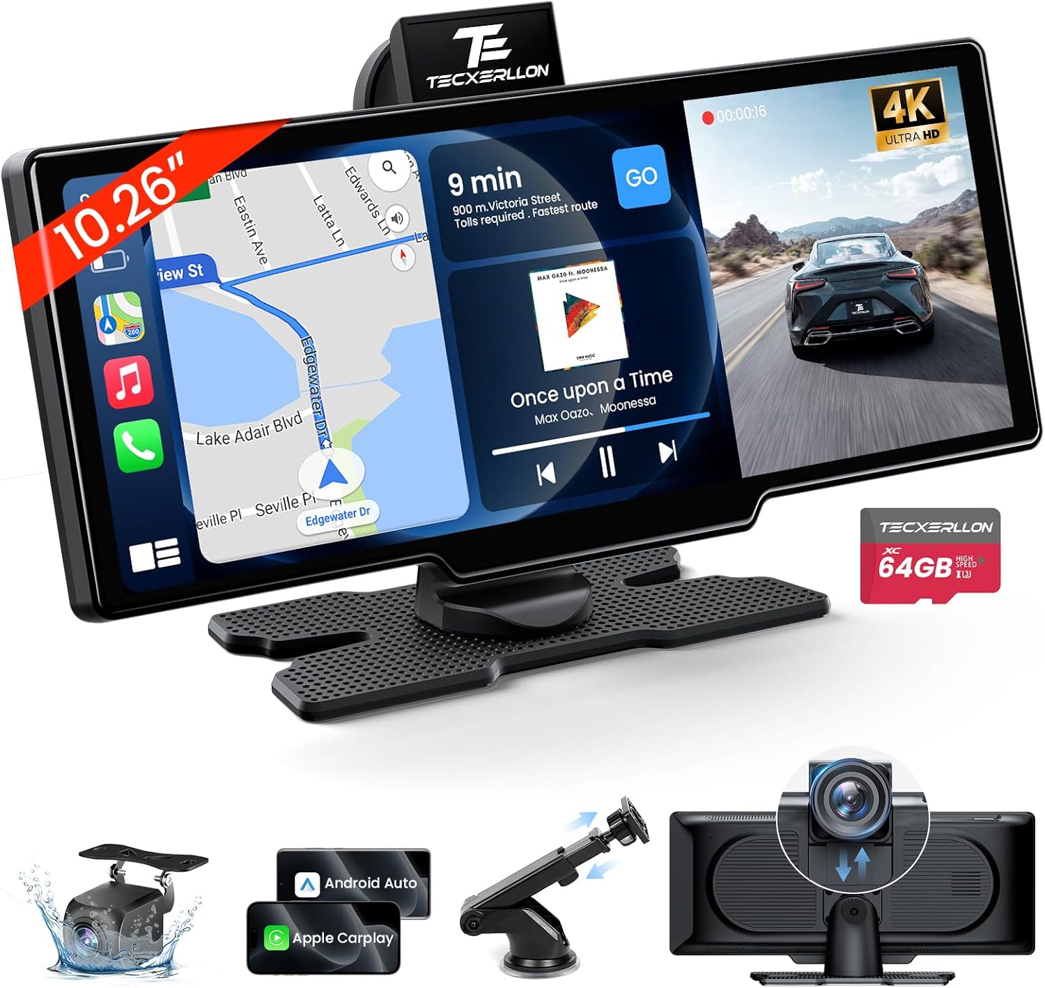 TECXERLLON 10.26'' Wireless CarPlay Screen