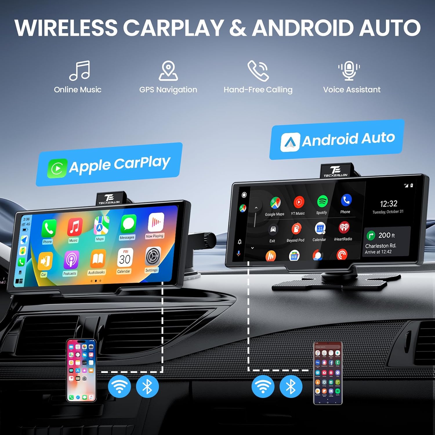 TECXERLLON 10.26'' Wireless CarPlay Screen