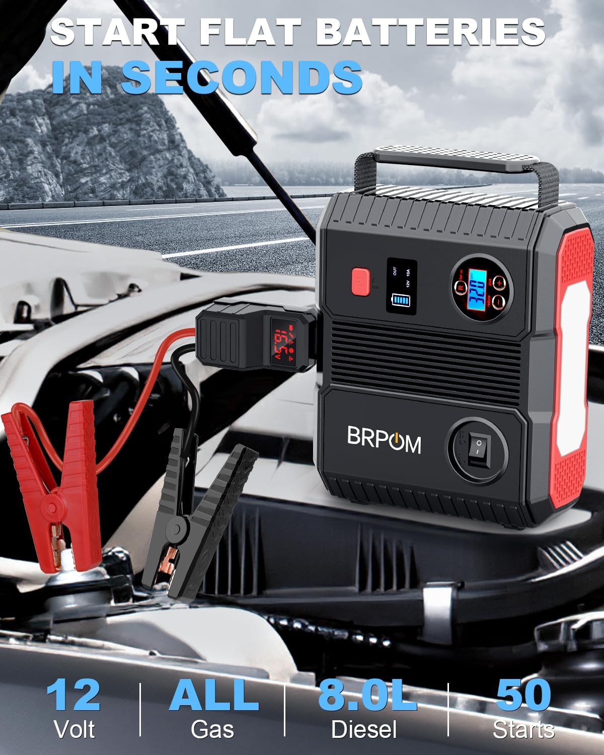 BRPOM Car Jump Starter with Air Compressor