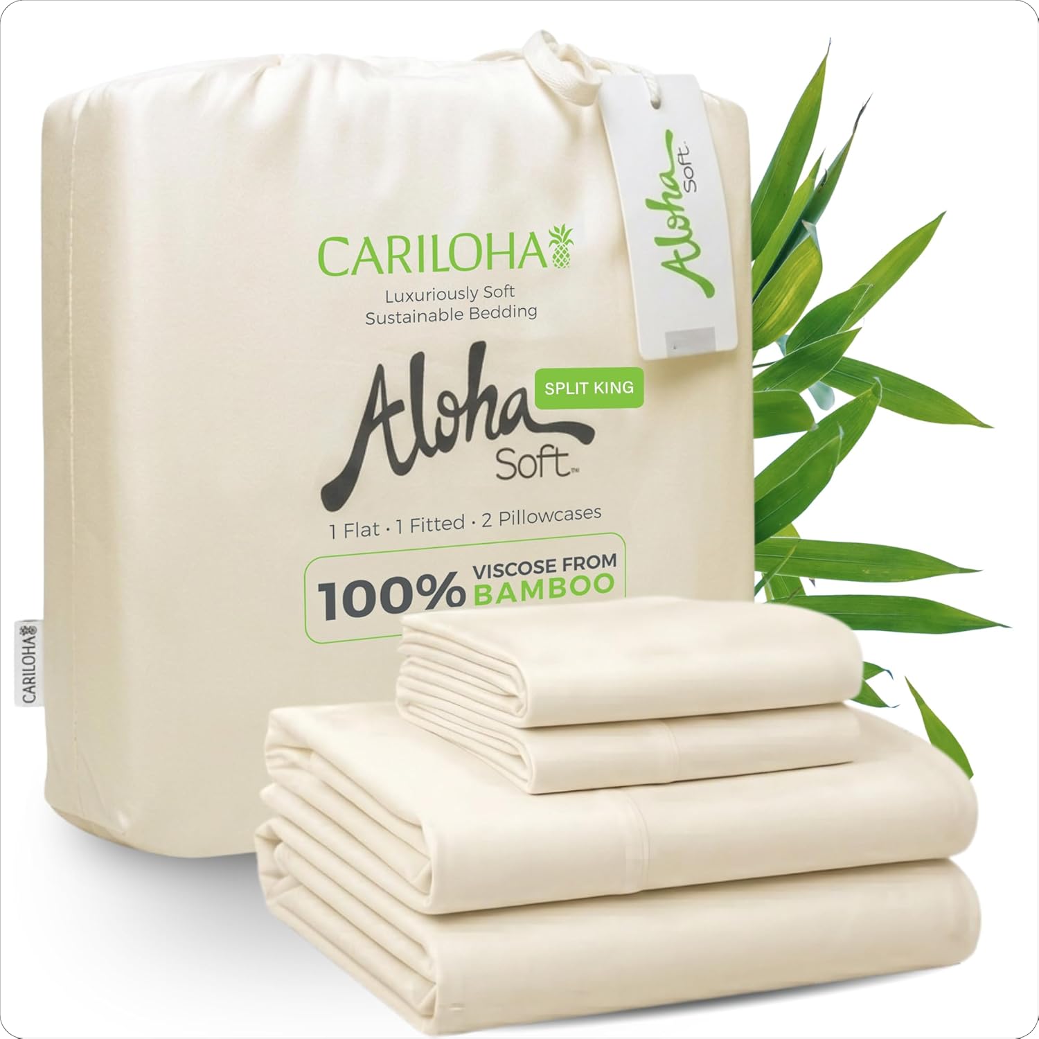 Cariloha Aloha Soft 4-Piece Bamboo Sheet Set | Natural | Split King