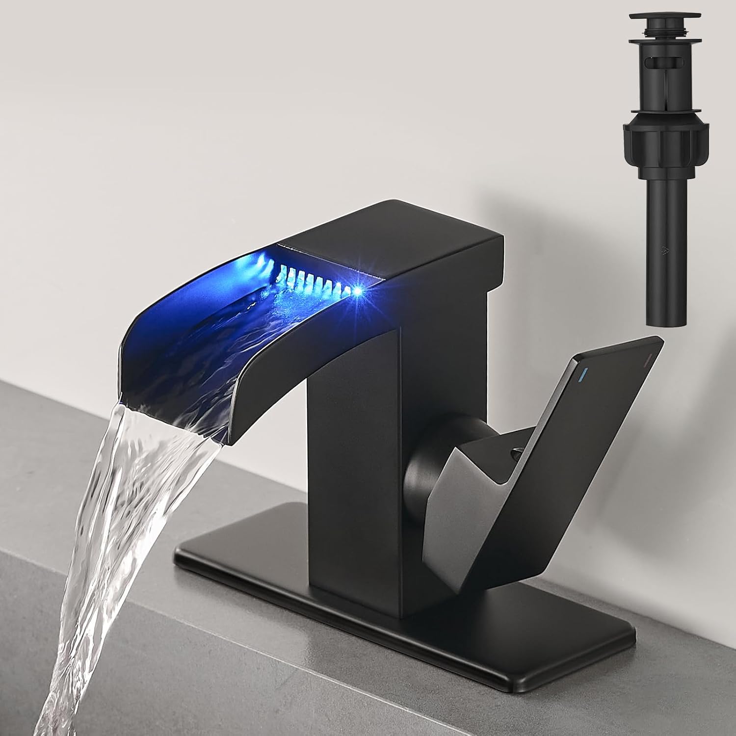 Kroias Matte Black LED Waterfall Bathroom Faucet