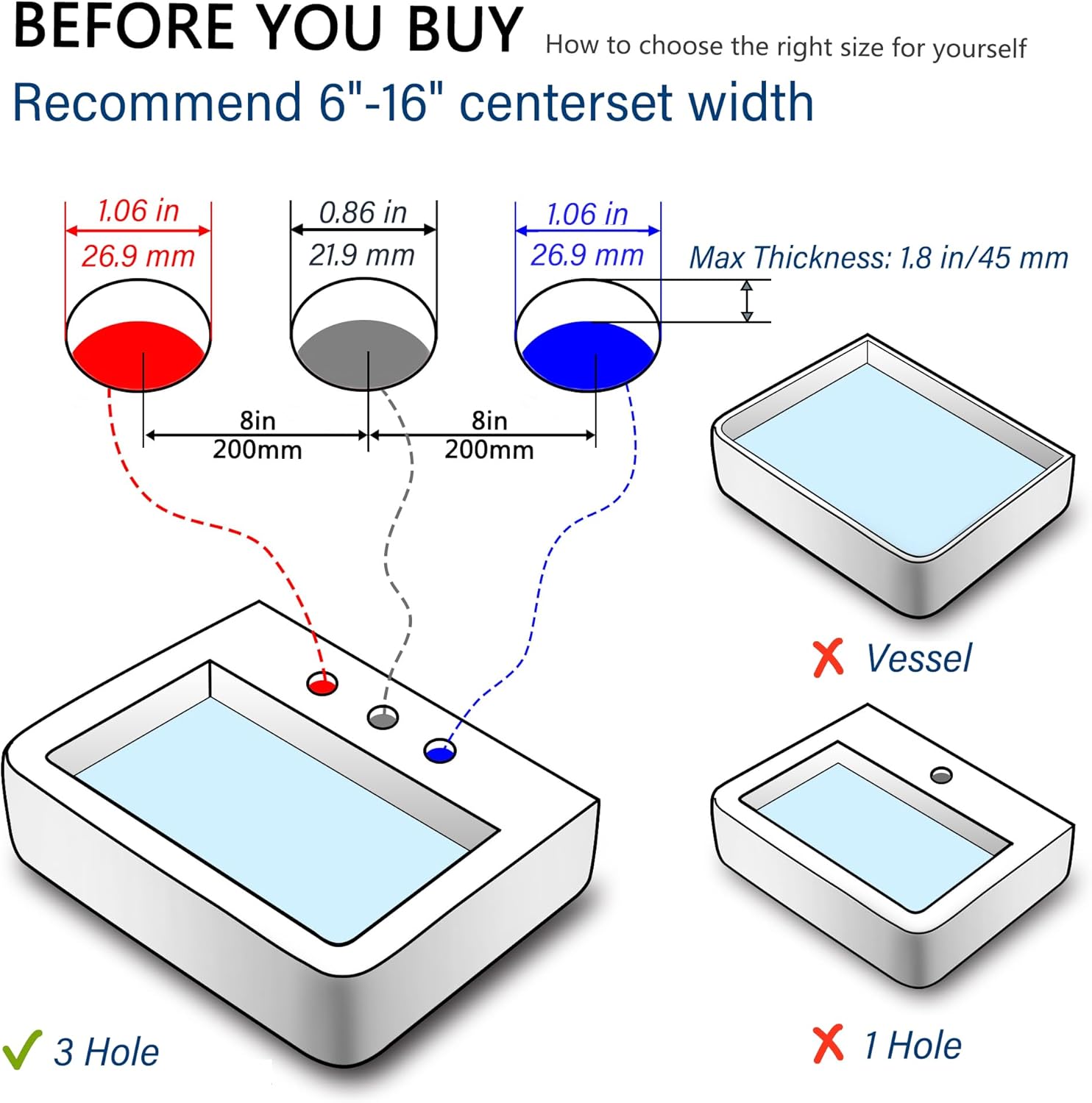 Widespread 8 Inch 2 Handle Vanity Faucet with Ball and Supply Hoses