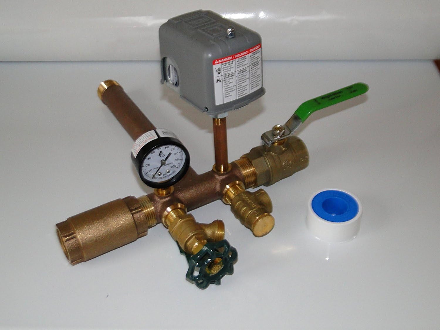 Harvard Boshart 1 x 11 BRASS Tank Tee Kit Installation Package with Ball Valve and Check Valve for Water Well Pressure Tank - Square D 4060 FSG2 Pressure Switch, No Lead