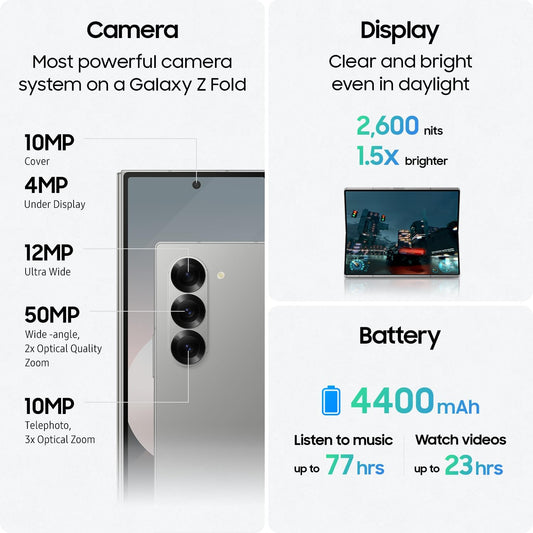 Samsung Galaxy Z Fold 6, 512GB Unlocked Android Smartphone, Circle to Search, Hands-Free Interpreter, AI Photo Edits, Foldable Display for Multitasking, 2024