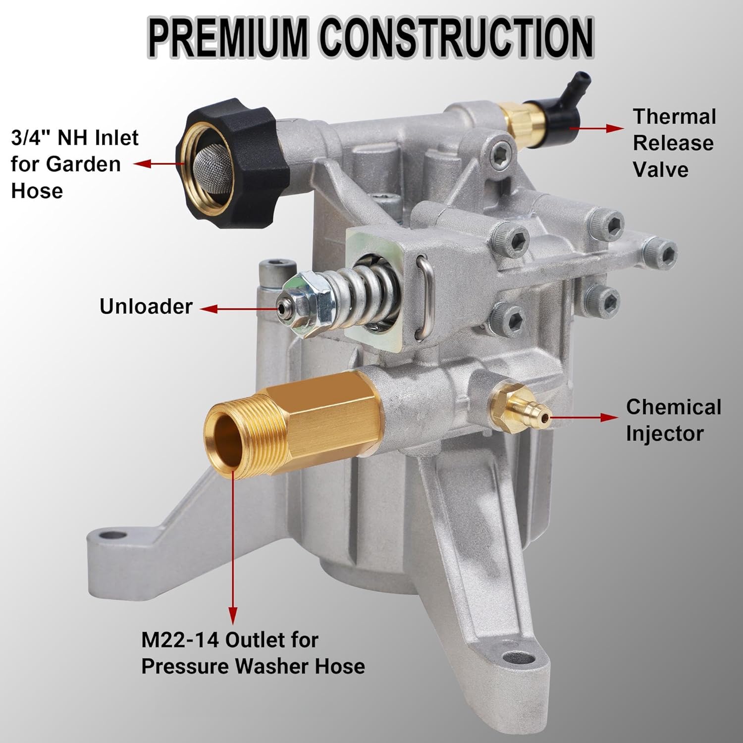 Biswing Pressure Washer Pump 7/8" Shaft Vertical Plunger 3400 PSI Max 2.5 GPM Replacement