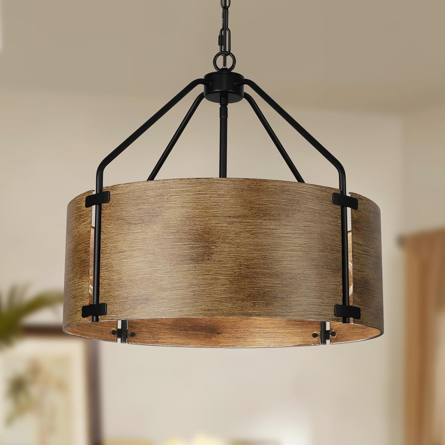 CNRATYE 4-Light Farmhouse Drum Chandelier – Rustic Industrial Elegance