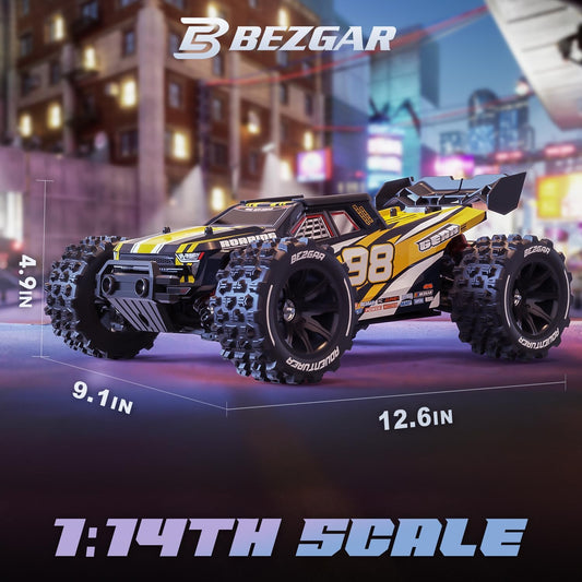 BEZGAR HP141S Fast RC Truck - 1:14 Scale Offroad Waterproof, Monster Truck, Hobby Off Road Electric Car, Brushless Motor