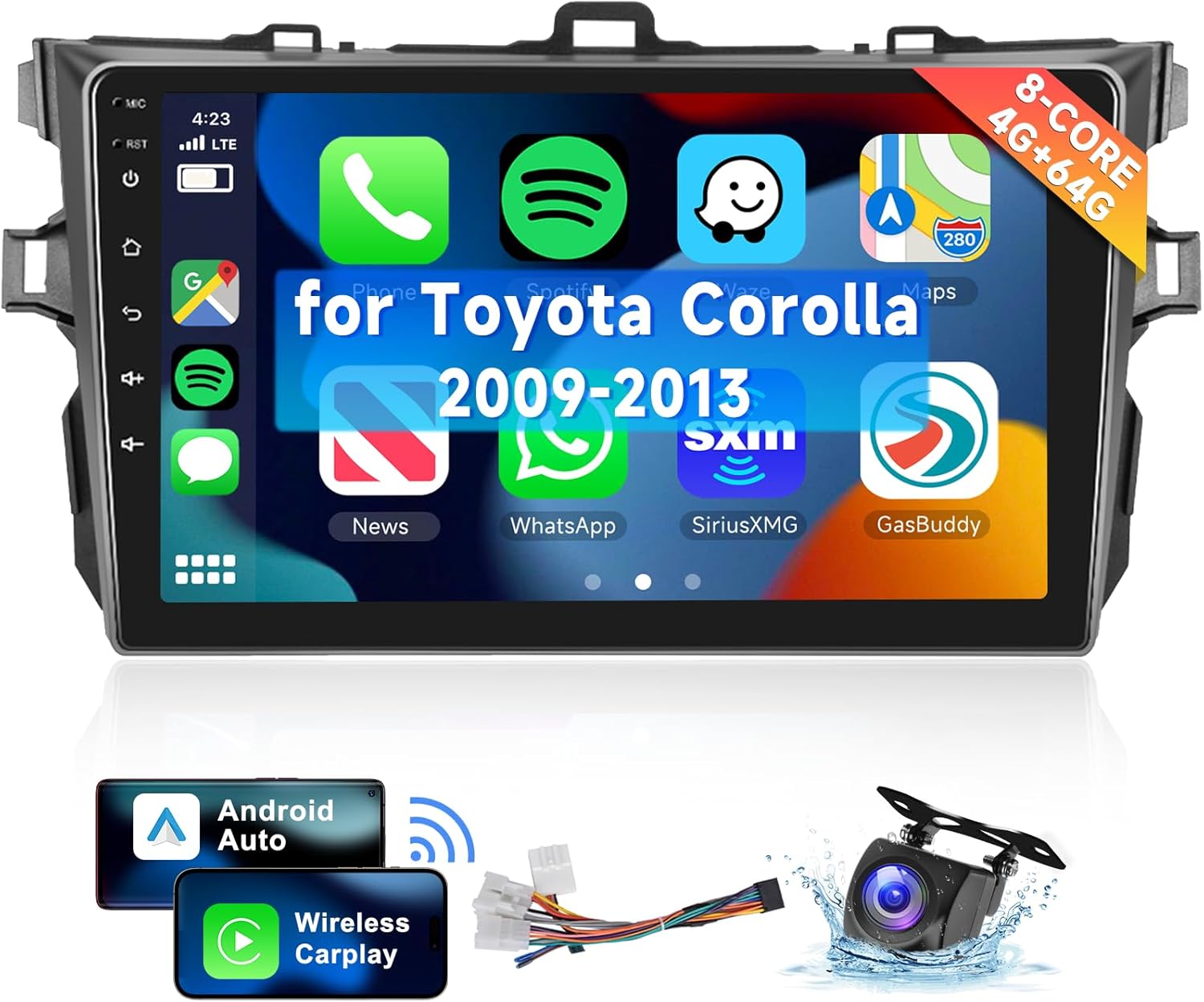 8-Core Android 13 Car Stereo for Toyota Corolla 2009-2013