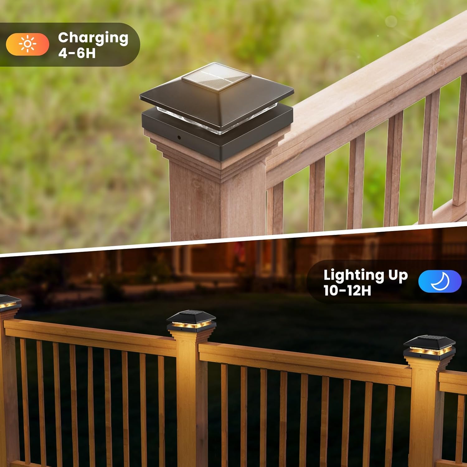Black Waterproof Solar Powered Deck Fence Lights