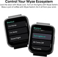 WYZE Smart Watch displaying shortcut controls for home automation, including lighting and lock features.