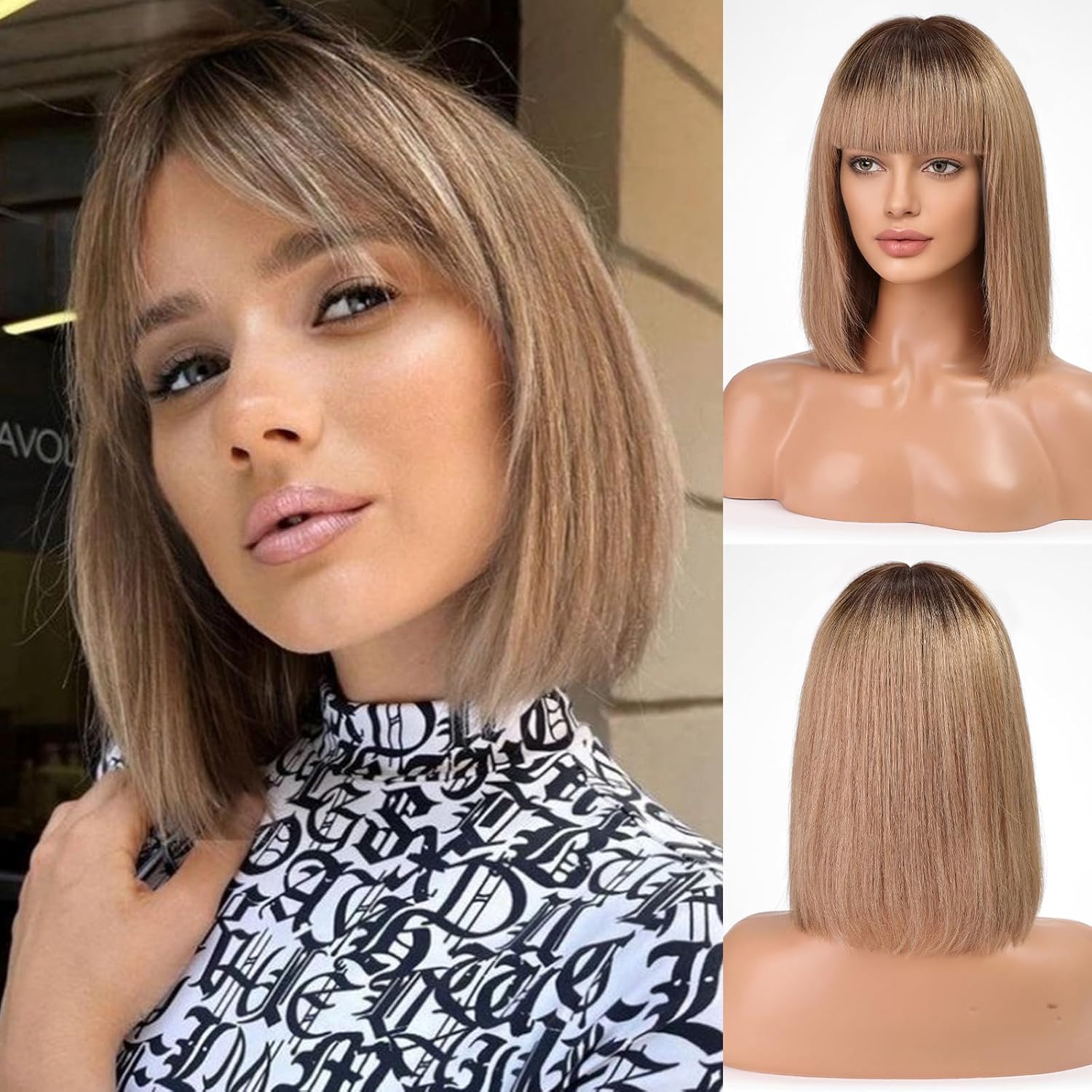 Ash Brown Bob Wig with Bangs