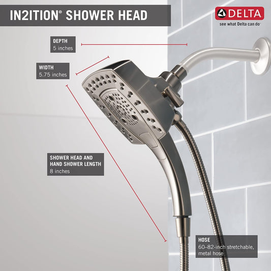 Delta Faucet 5-Spray In2ition Dual Shower Head with HandHeld Spray, H2Okinetic Brushed Nickel Shower Head with Hose, Showerheads, Magnetic Docking, Lumicoat Stainless 58474-SS-PR