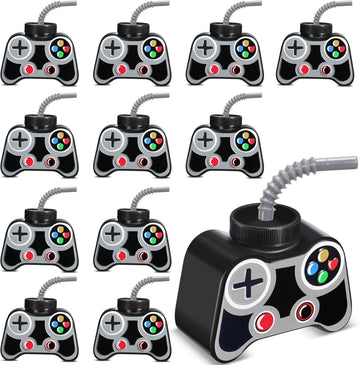 Mifoci 12 Pcs Plastic Video Gaming Cups with Straw and Lid 10oz