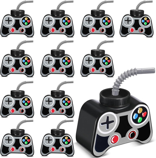 Mifoci 12 Pcs Plastic Video Gaming Cups with Straw and Lid 10oz