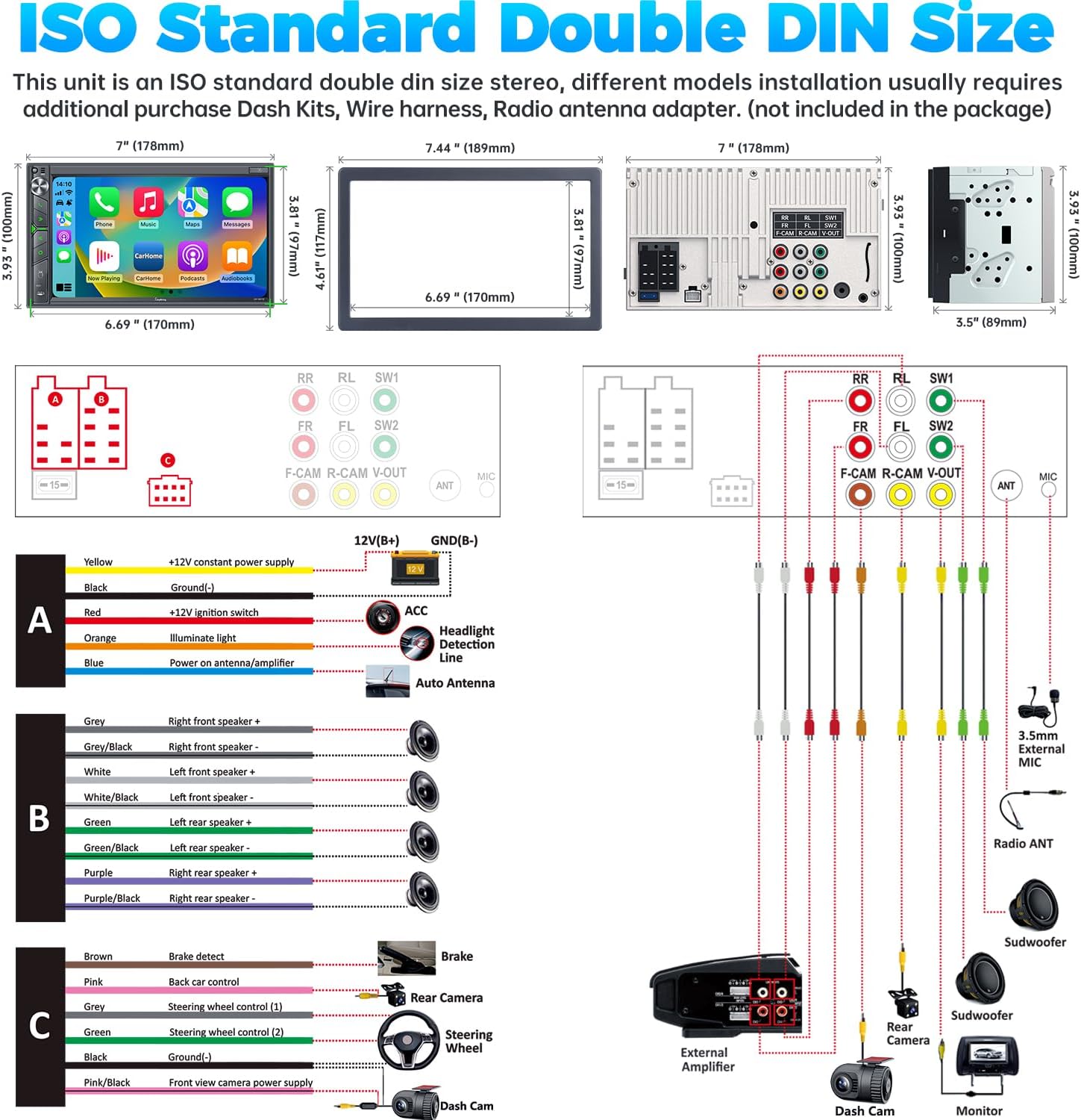 SJoyBring Wireless Double Din Car Stereo