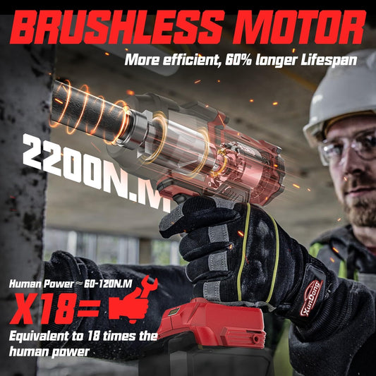 Cordless Impact Wrench 1/2" for Milwaukee 18V Battery, 1600Ft-lbs(2200N.m) High Torque Impact Gun Heavy Duty, Brushless Electric Power Impact Driver with 4 Speed Modes & LED Work Light (No battery)