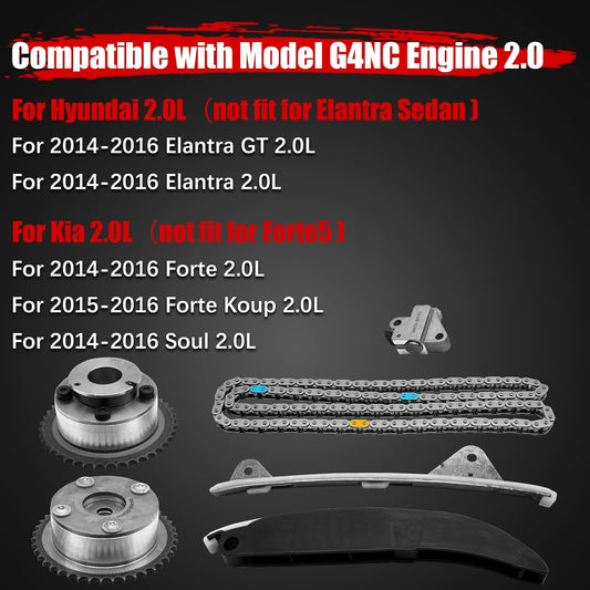 Timing Chain Kit w/CVVT Gear for Hyundai Elantra 2014-2016 Elantra GT 2.0L, for Kia Forte Koup 2.0L 2015 2016, Soul Forte 2.0 L G4NC Engine 14-16 Replace 24370 2E200 24350-2E200