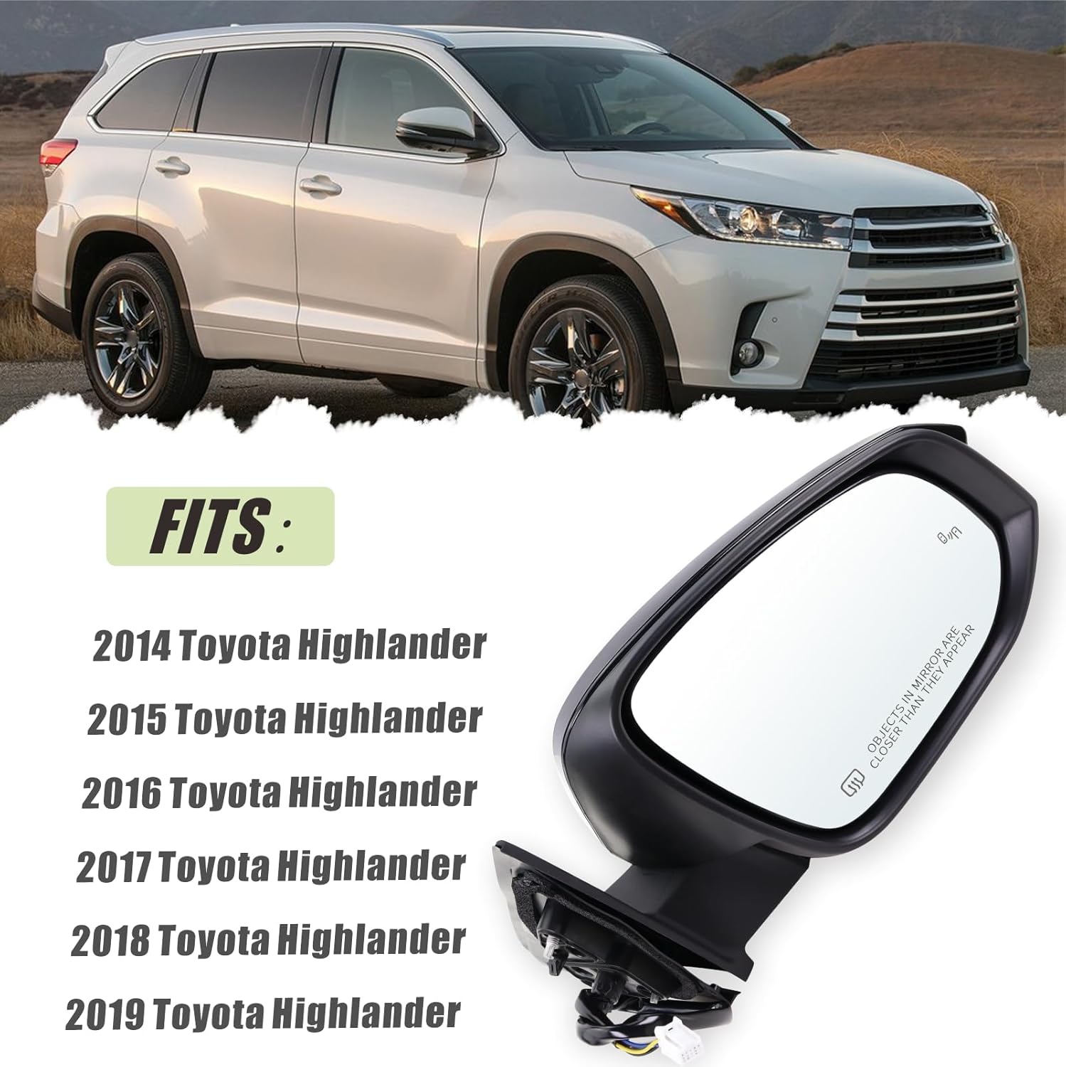 Heated Side Mirror with Turn Signal for Toyota Highlander
