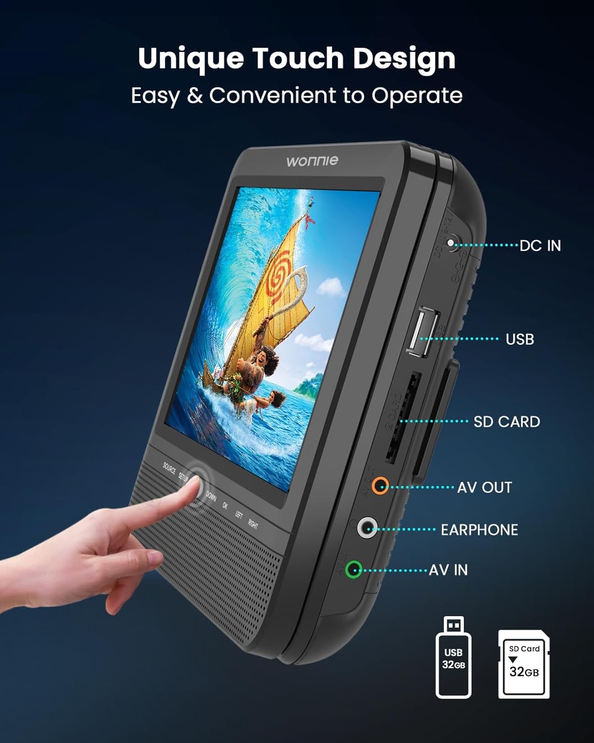 WONNIE 7.5 Inch Car DVD Player