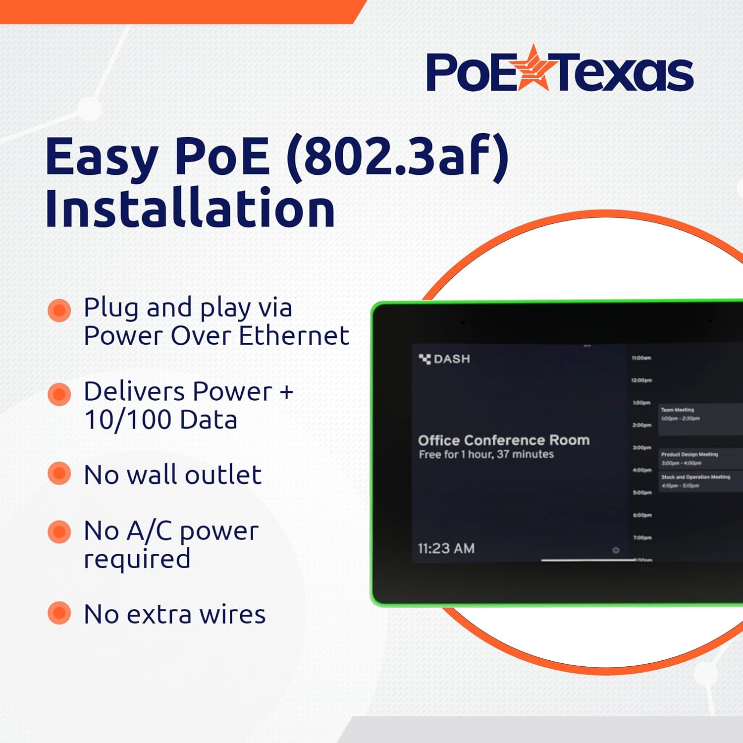 PoE Texas 8-Inch Touchscreen Conference Room Scheduler Tablet