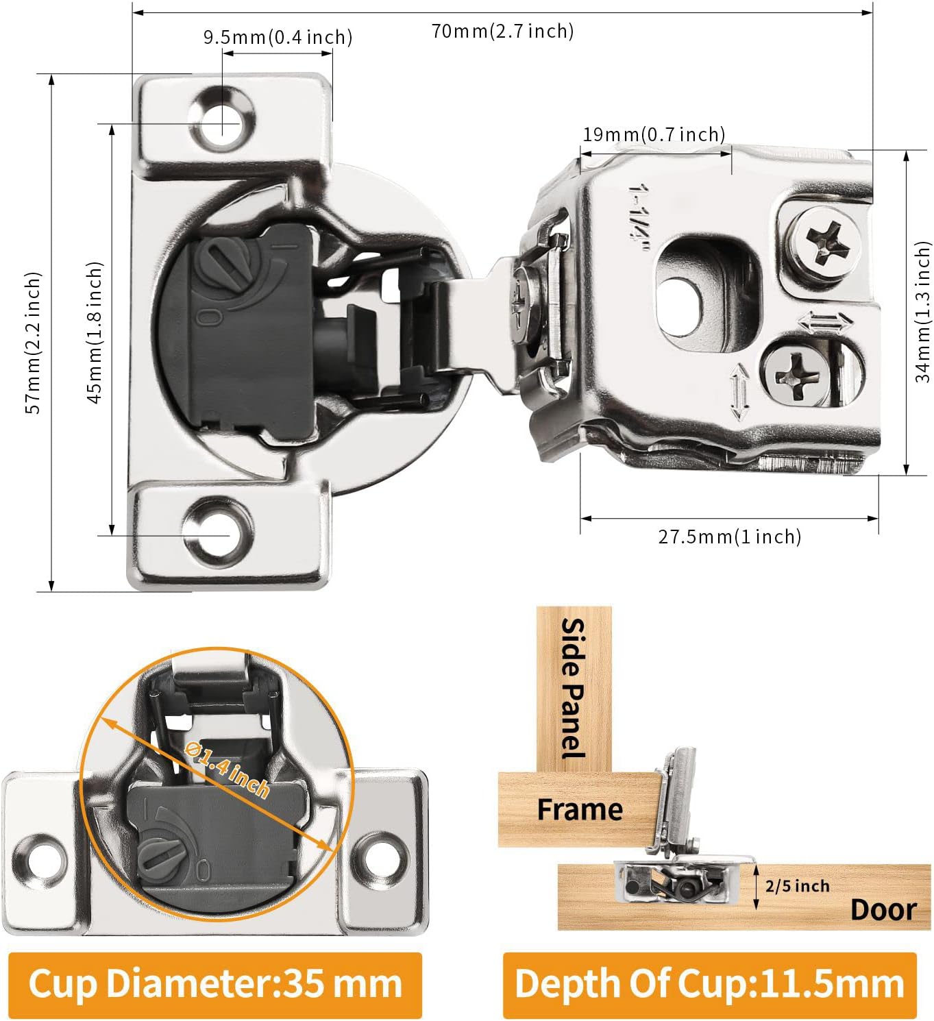Chibery 60 Pack 1-1/4" 4D Overlay Soft Close Concealed Hinges