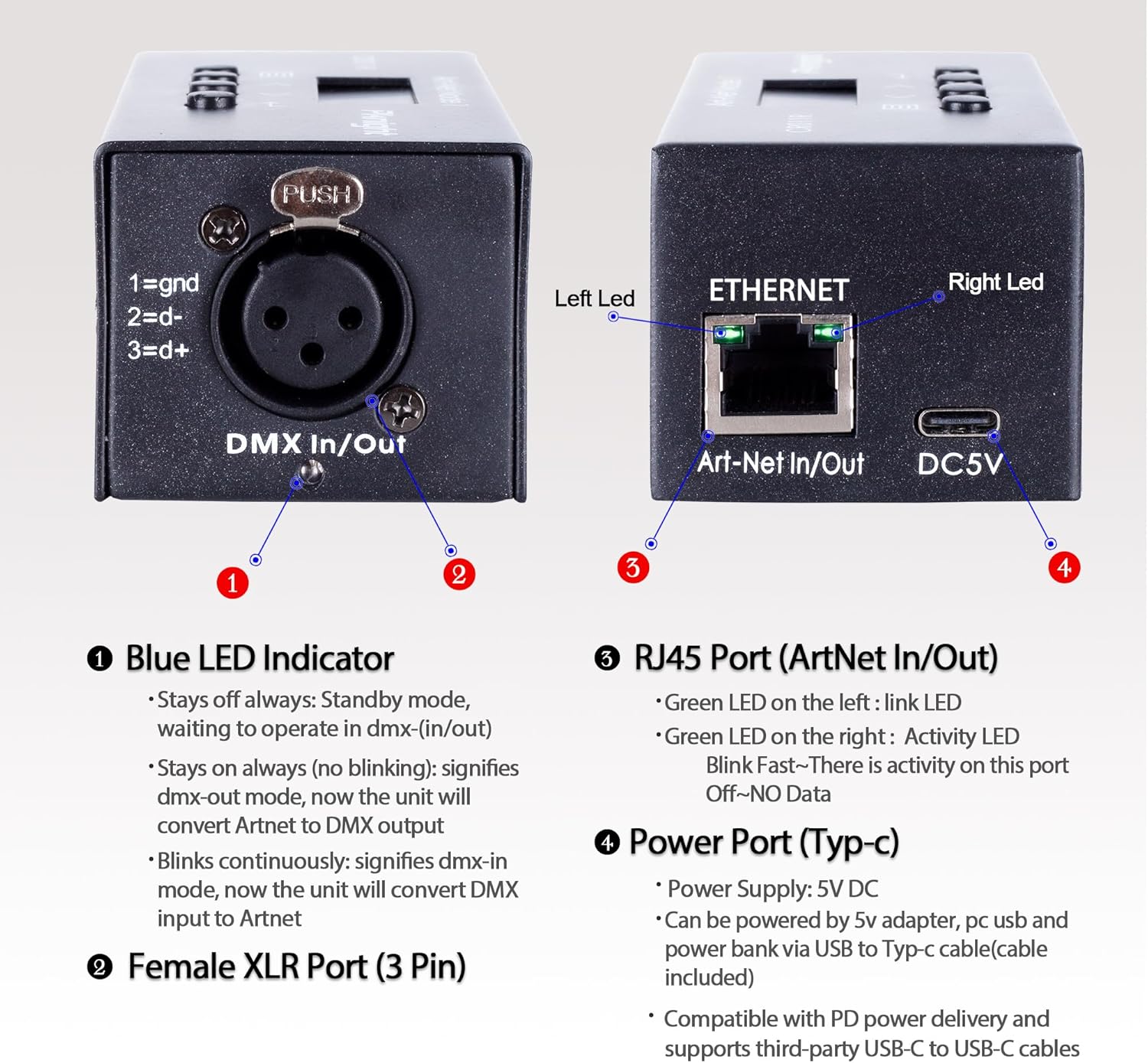 Pknight Bi-directional ArtNet DMX Ethernet Lighting Controller Interface