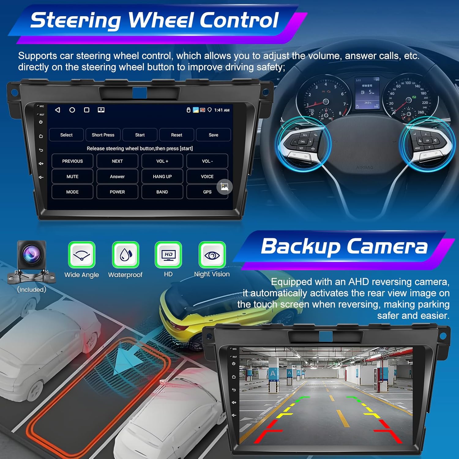 NHOPEEW car stereo with wireless CarPlay and Android Auto