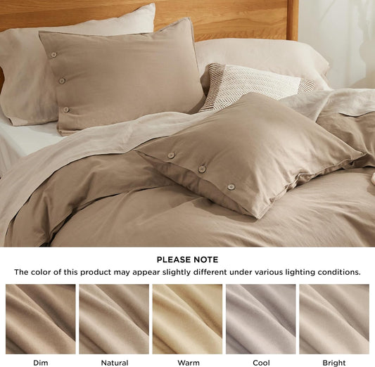 Bedsure Linen Duvet Cover King Size - Linen Cotton Blend Bedding Set, Soft & Cozy, 3 Pieces, 1 Duvet Cover 104x90 Inches and 2 Pillowcases, Brown Color Cooling Bedding, Comforter Sold Separately