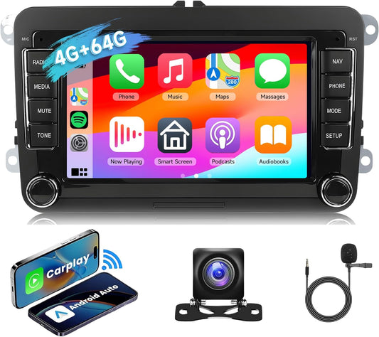 4G+64G] Android Car Radio for VW Jetta Passat Golf Beetle Polo Caddy Tiguan Touran for SEAT Altea for Skoda with Wireless CarPlay Android Auto