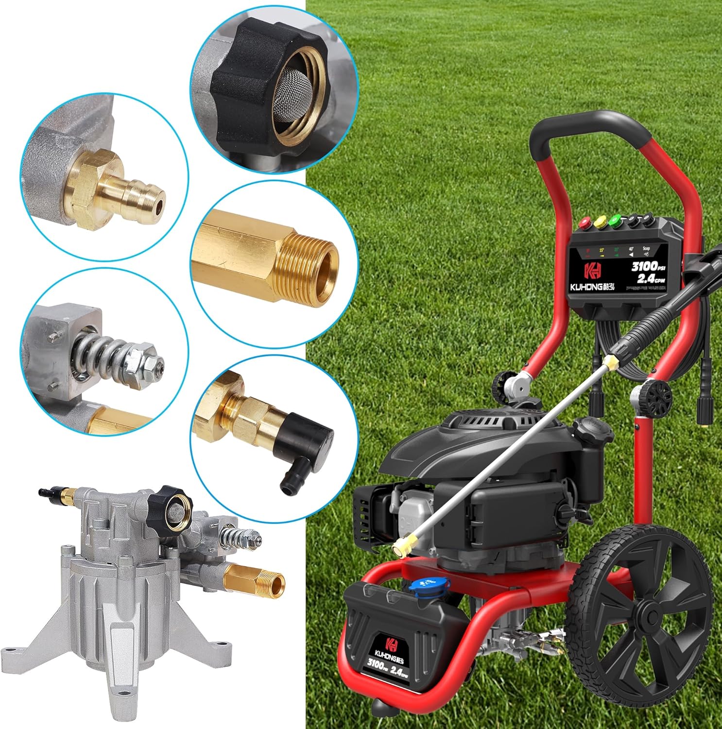 Biswing Pressure Washer Pump 7/8" Shaft Vertical Plunger 3400 PSI Max 2.5 GPM Replacement