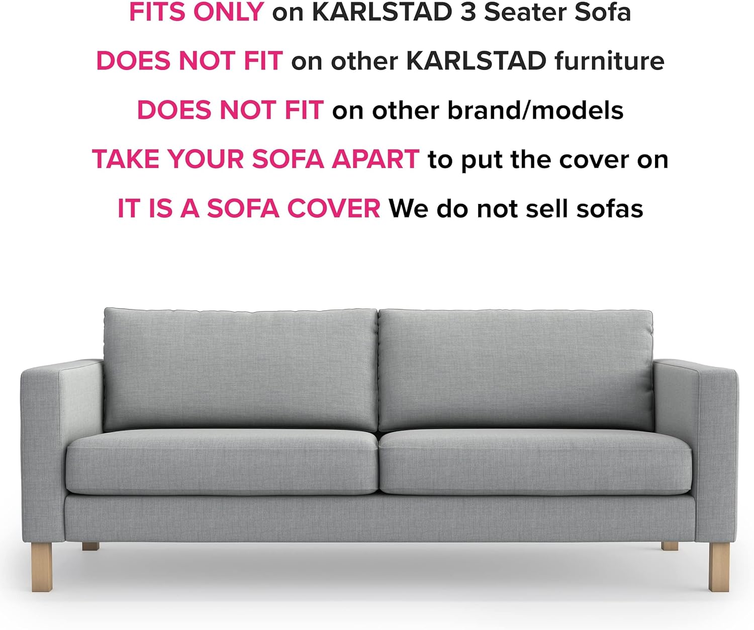 MASTERS OF COVERS Snug Fit Karlstad 3 Seat Sofa Cover Light Grey