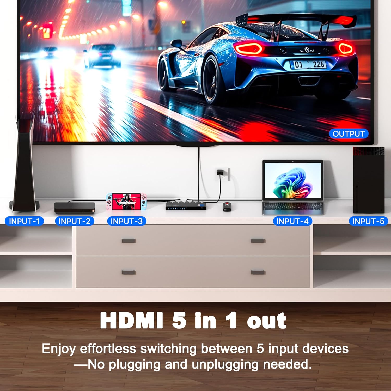 JCHICI HDMI Switch 5 in 1 Out 8K@60Hz 4K@120Hz