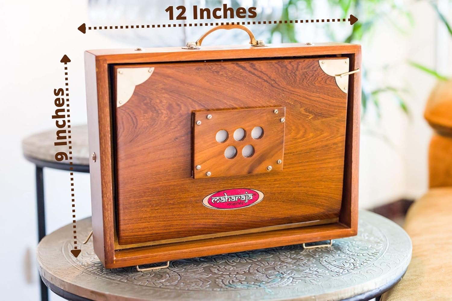 Shruti Box Maharaja Premium Teak Wood Brass 12x9x3 Inch