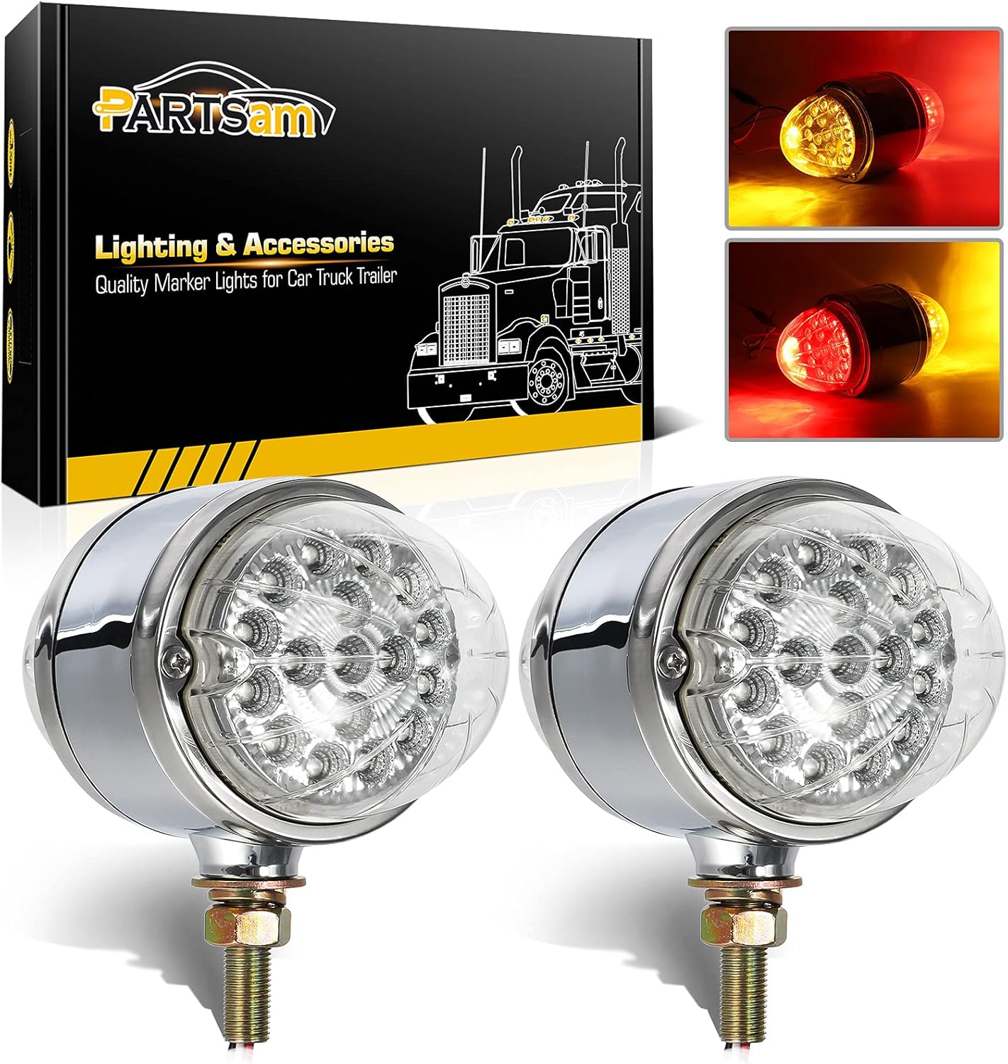 Partsam 2Pcs Amber/Red 17 LED Dual Revolution Watermelon Lights