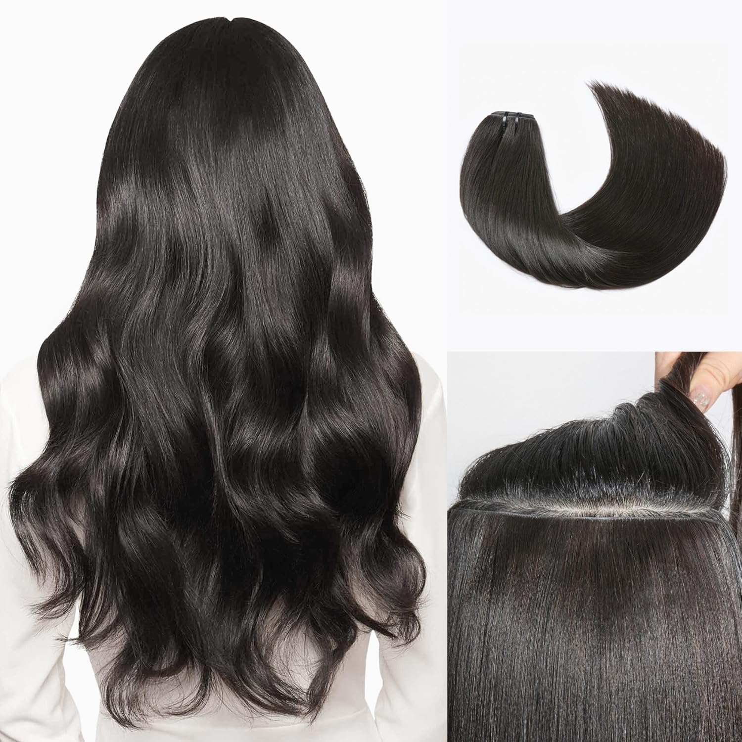 LUVME Invisible Clip-In Hair Extensions - 22" 110g Natural Black Remy Human Hair