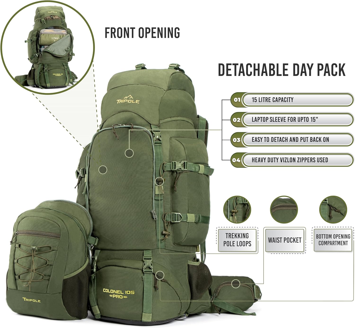 Tripole Colonel Pro Rucksack with Rain Cover