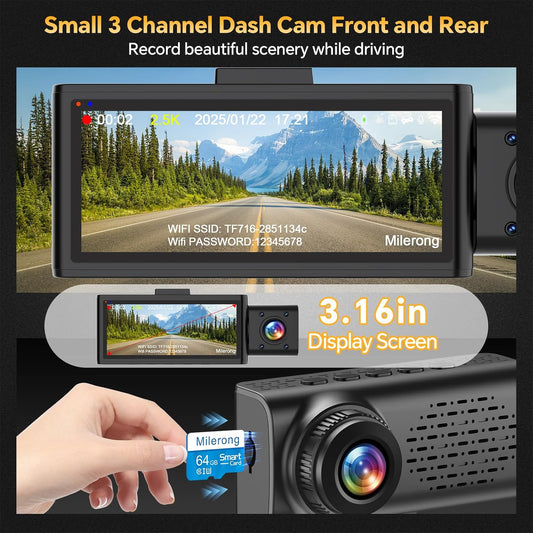 Milerong 2.5K 3 Channel Dash Camera