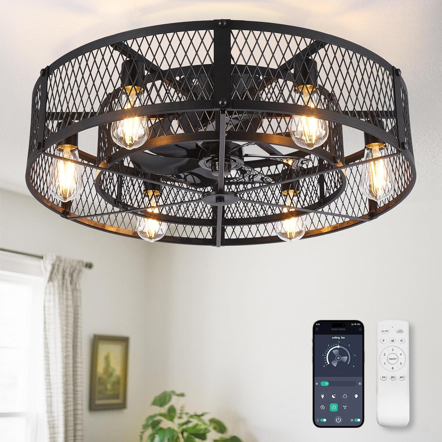 BvenuBigLite Caged Ceiling Fan with Light