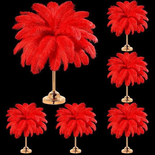 Yuxung 80 Pcs Large Natural Ostrich Feathers Plumes 14-16 Inch Bulk for DIY Crafts Wedding Party Centerpiece Vase (Red)