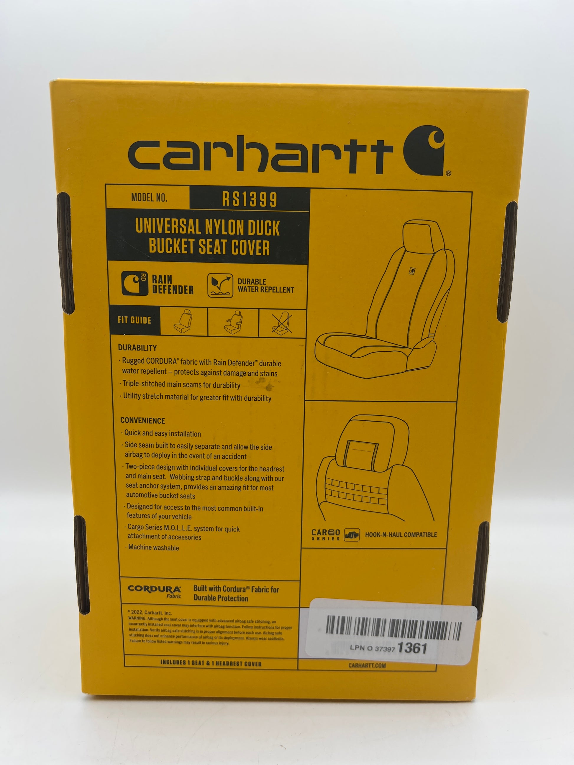 Carhartt Universal Nylon Duck Canvas Fitted Bucket Seat Cover