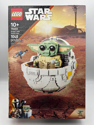 Standard-size Grogu LEGO figure with information plaque