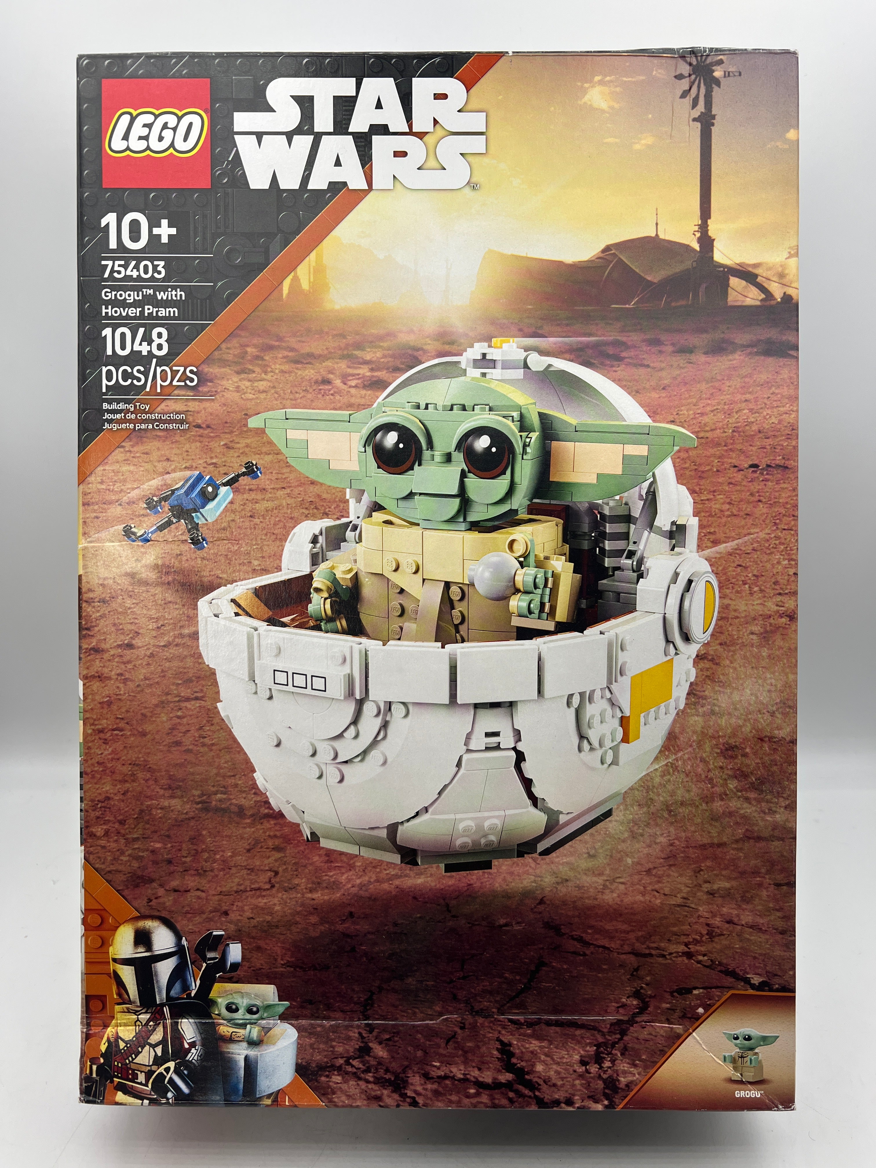Standard-size Grogu LEGO figure with information plaque