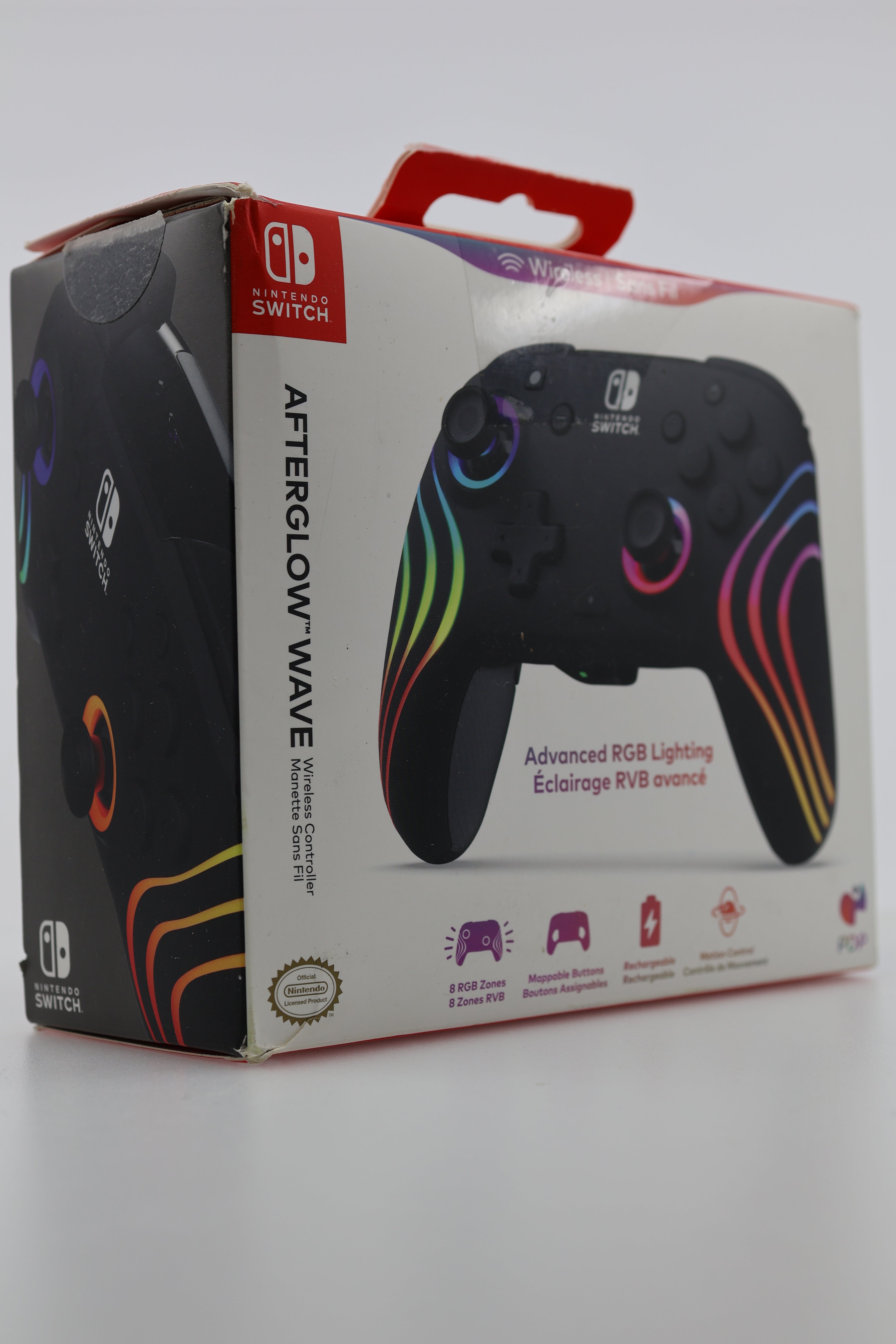 PDP Gaming Afterglow Wave Wireless Nintendo Switch Pro Controller - Officially Licensed, RGB LED Customization, App Controls, Rechargeable Battery Power - Black