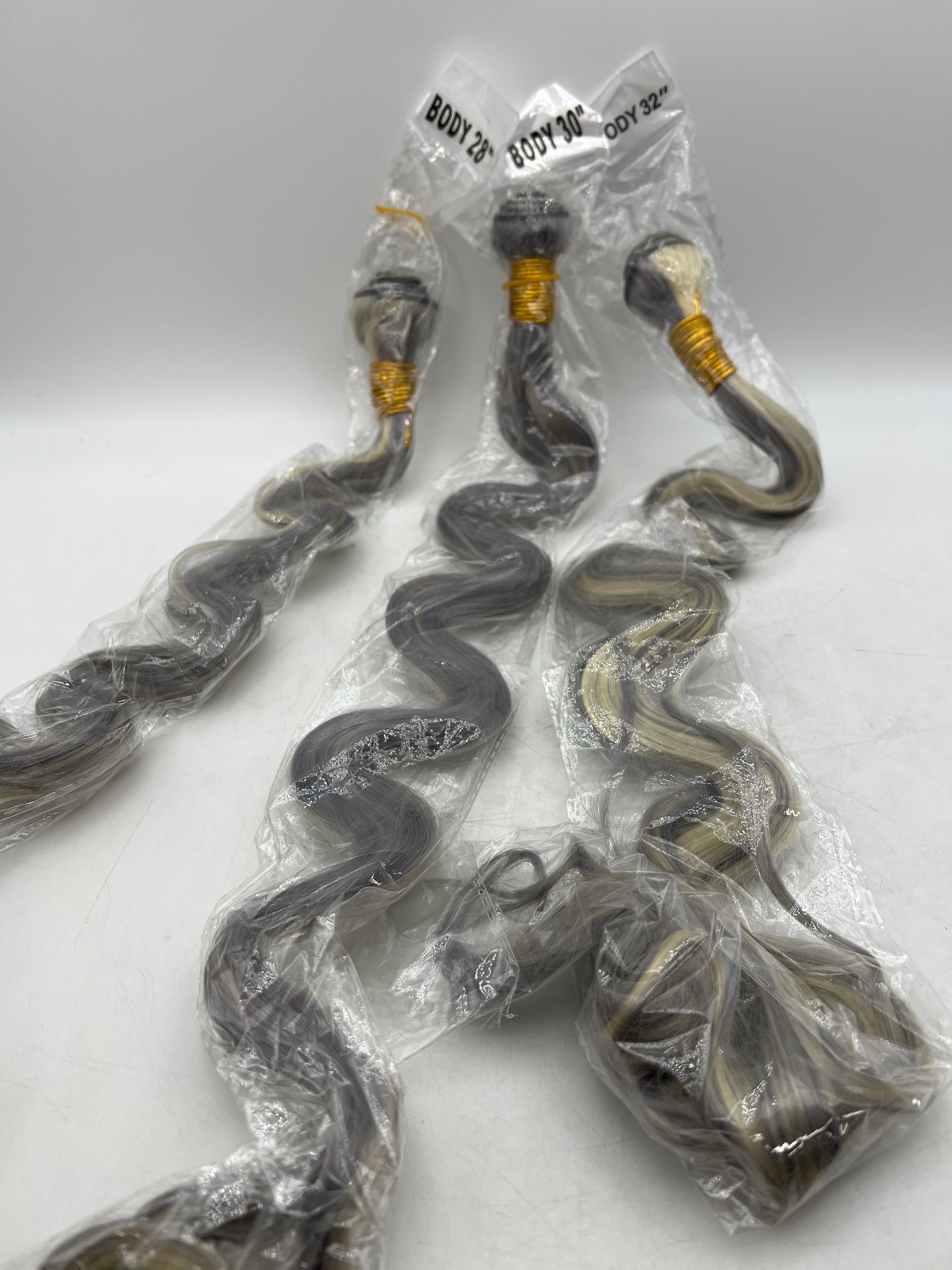 PGrey/613 Grey Human Hair Body Wave Bundles - 28, 30, 32 Inch Unprocessed Virgin Remy Extensions