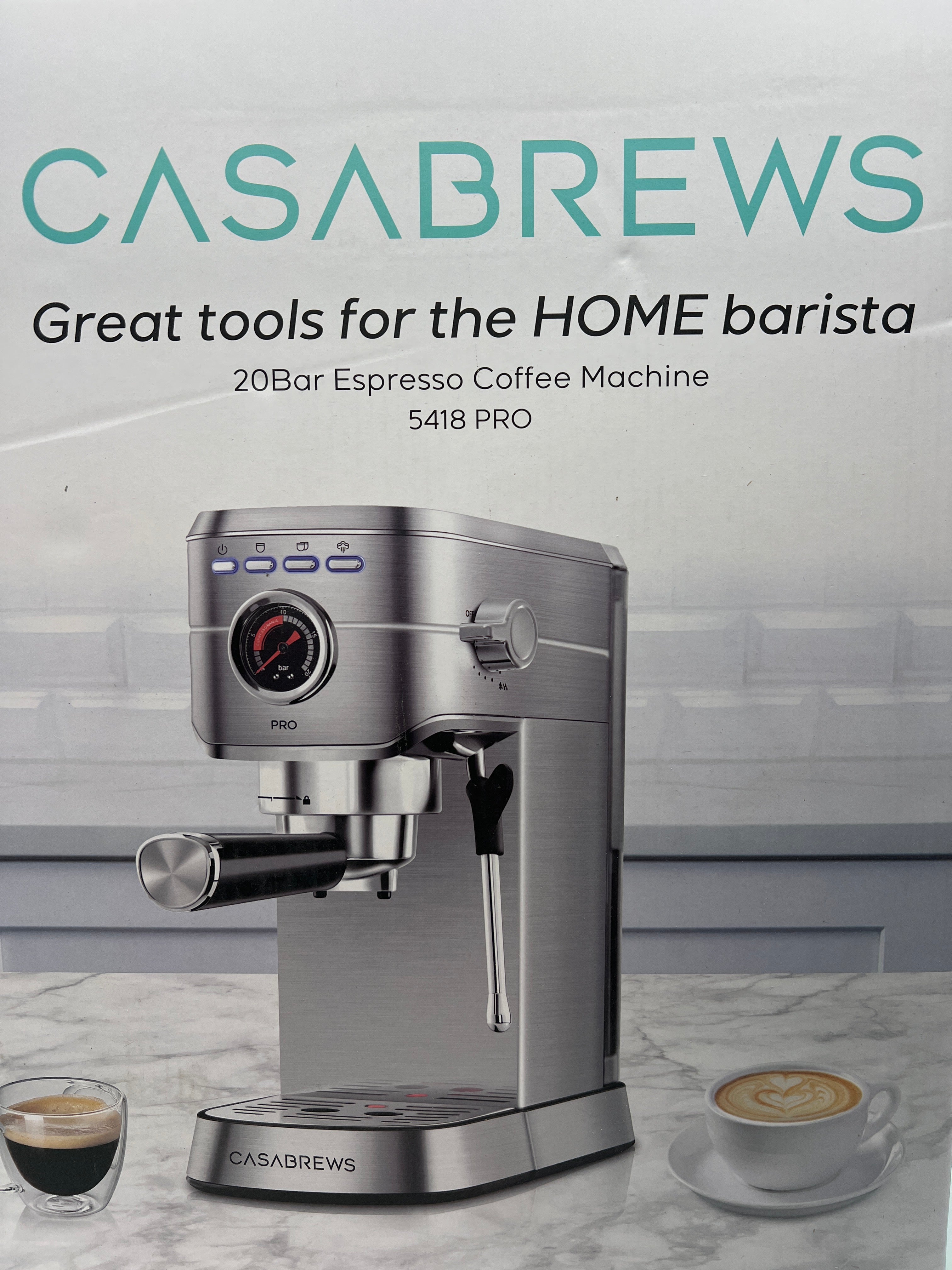 CASABREWS 5418 PRO Espresso Machine 20 Bar - Stainless Steel Coffee Maker with Fast Heating System